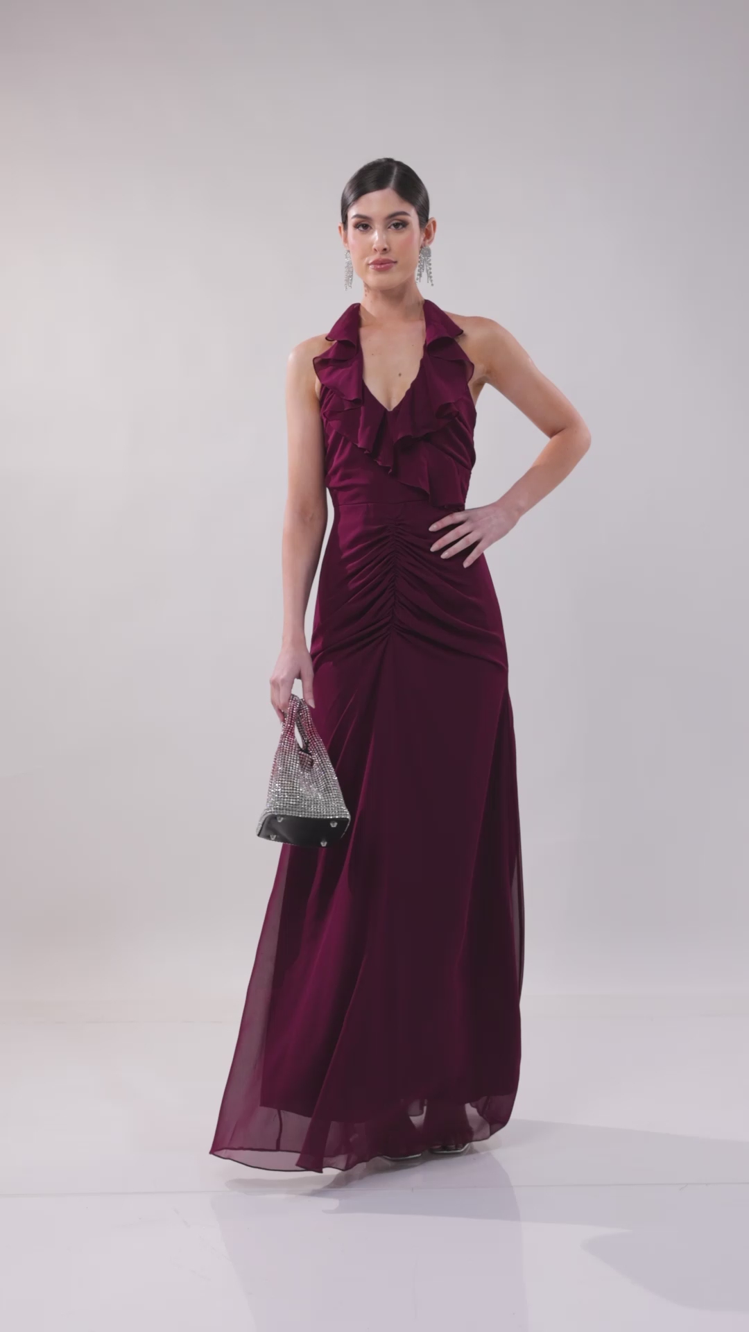 Virgos Lounge Ruffled Chiffon Gown Dress for Women | Best Price Bahrain